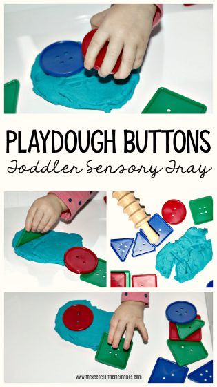 Explore the topic of coats with this quick & easy Playdough Buttons Toddler Sensory Tray. Little kids love these easy toddler activities and of course teachers and mamas do too! #toddlersensory #totschool #toddleractivity #playdough #buttons #ExperienceEarlyLearning #sensory #playdough #shapes Felt Button Activities, Button Sensory Bin, Taste Safe Play Dough Toddlers, Safe Play Dough For Toddlers, Monster Playdough Mats, Sensory Playdough, Easy Playdough, Sensory Tray, Toddler Math