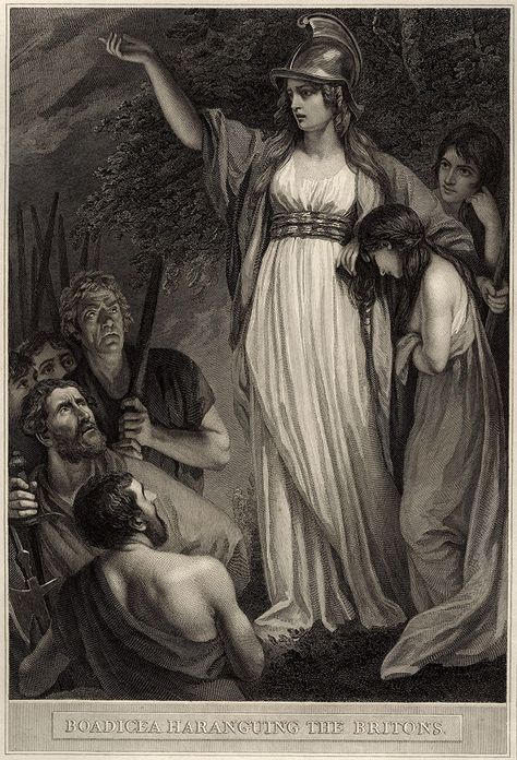 Boadicea Haranguing the Britons by John Opie, engraving by William Sharp, 1793. Queen Boudica, Iceni Tribe, Dan Hillier, History Women, Ancient Queen, Celtic Warriors, Ancient Celts, Celtic Woman, Historical Painting