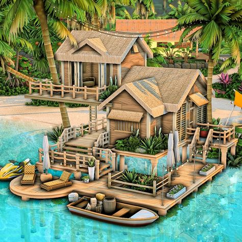 Sulani Hut 🛖 The Sims 4 Build || Gallery: axiisims #thesims4 #sims4 #thesims #thesims4 #house #summer #beach Sims 4 Island Living House, Sims 4 Beach House, Desert Luxe, Snowy Escape, Sims 4 Modern House, Sims 4 Houses Layout, Sims Challenge, Cc Packs, Beach House Plan