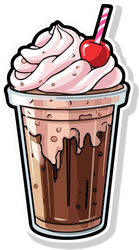 Doodle chocolate vanilla cream milkshake with a straw sticker clipart transparent vector illustration, ai generated Milkshake Art, Milkshake Shop, Transparent Illustration, Plastic Container Crafts, Desserts Drawing, Sticker Clipart, Dessert Cups Recipes, Food Doodles, Dairy Milk Chocolate