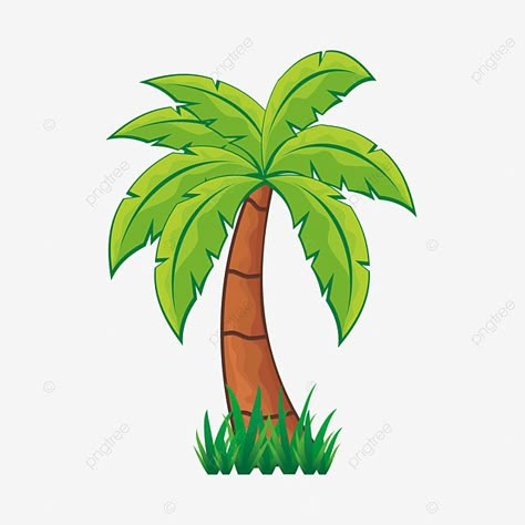 Coconut Tree Cartoon, Coconut Tree Illustration, Grass Vector, Carnival Crafts, Tree Borders, Estilo Cartoon, Fruits For Kids, Illustration Simple, Floral Vector