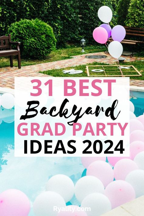 These are really good at home graduation party ideas to do in the backyard! Graduation At Home Ideas, Grad Party Pool Decorations, Graduation Party Outdoor Ideas, Outdoor College Graduation Party Ideas, Graduation Party Entertainment Ideas, Pool Party Graduation Ideas, Backyard Graduation Party Decorations, Pool Graduation Party Ideas, Backyard Grad Party Ideas