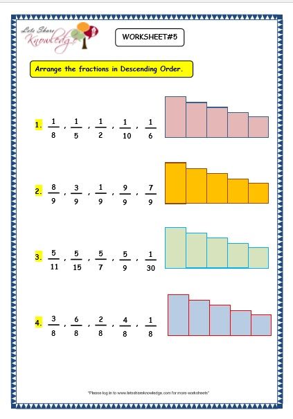 Grade 3 Maths Worksheets: (7.4 Ascending and Descending Order of Fractions) Fractions Worksheets Grade 3, Ascending And Descending Order, Grade 3 Maths Worksheets, Fraction Art, Free Fraction Worksheets, Conjunctions Worksheet, Ascending Order, Multiplication Worksheet, Ordering Fractions