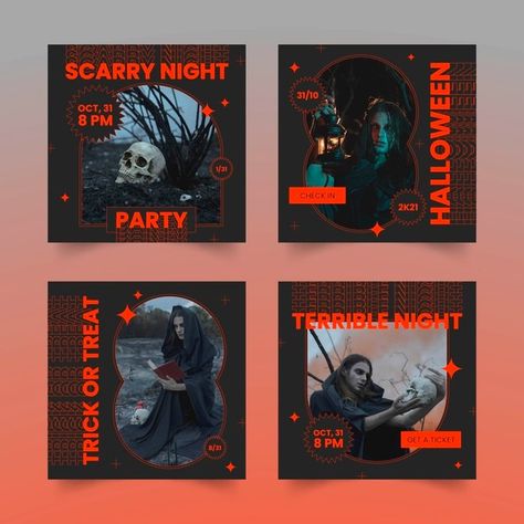 Flat halloween instagram posts collectio... | Premium Vector #Freepik #vector #halloween #social-media #instagram #celebration Halloween Posts Instagram, Halloween Social Media Posts, Halloween Instagram Post, Halloween Graphic Design, Halloween Instagram, Halloween Social, Halloween Post, Halloween Film, Social Design