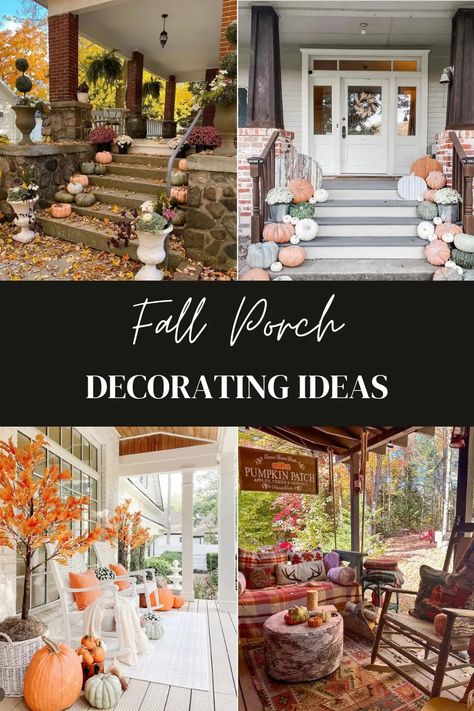 15 Fall Porch Decorating Ideas - Finding Mandee Fall Porch Decorating Ideas, Fall Porch Ideas, Diy Wooden Crate, Elegant Pumpkins, Grass Wreath, Thanksgiving Table Runner, Fall Leaf Garland, Pumpkin Display, Fall Mantle