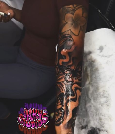 Girl Sleeve Tattoo Black Women, Women’s Half Sleeve Tattoo Ideas, Arm Sleeve Black Women, Quarter Sleeve Tattoos For Women, Black People Tattoos, Arm Tattoos Black, Arm Sleeve Tattoos For Women, Quarter Sleeve Tattoos, Half Sleeve Tattoos Drawings