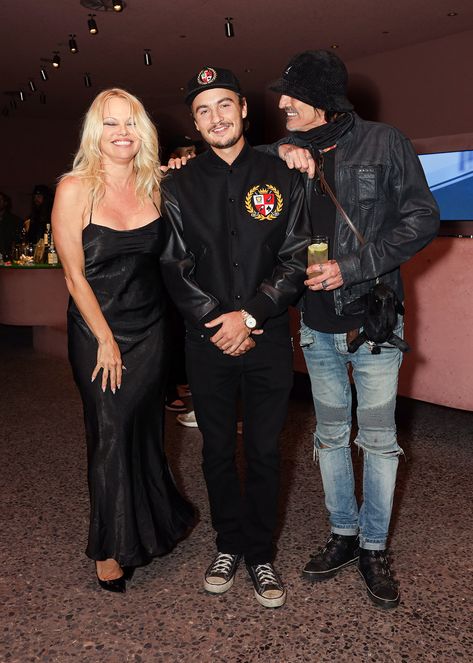 Pamela Anderson and Ex Tommy Lee Reunite for Their Son Brandon Thomas Lee's Fashion Launch Party Tommy Lee And Pam Anderson Wedding, Brittany Furlan Hair, Tommy Lee And Pam Anderson Costume, Tommy Lee And Brittany Furlan, Pamela Anderson And Tommy Lee Costume, Pamela Anderson Nails, Tommy Lee Outfits, Pam Anderson Outfits, Tommy And Pamela