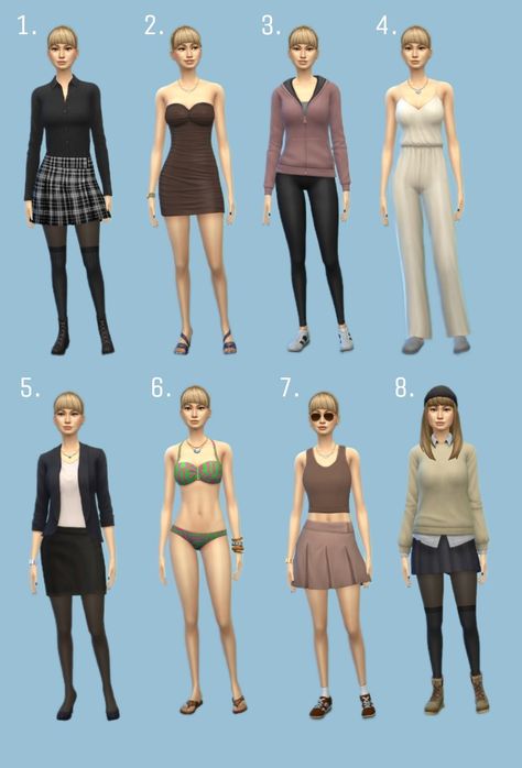 Sims 4 base game outfits, without cc. My ID is Yuna_licht. #ts4 #sims4 #Sims #sims4outfits #ts4outfits Sims 4 Cc Clothes Base Game, Sims Basegame Outfits, Sims4 Base Game Outfits, Basegame Sims Outfits, Sims 4 Outfits No Cc Base Game, Sims 4 Base Game Outfits Ideas No Cc, Sims Without Cc, Base Game Sims 4 Outfits, Sims 4 Outfits No Cc