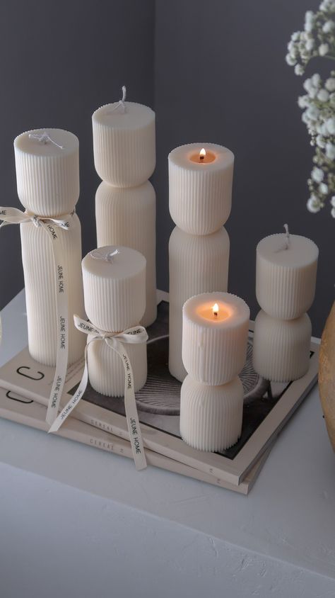 Every candle tells a story with its shape, colour and scent. Our new Hourglass Ribbed  candles remind us of the Roman pillars and Christmas Crackers, which will make them a perfect centrepiece for your Christmas table.   The set is made of two candles - tall and small. Dimensions:  small : 13.5 cm height, 5.5 cm width, 290g.  tall: 23cm height, 5.5 cm width, 520g. Our sculptural candles are designed for decorative purposes.  🌱They are hand poured to order  using eco friendly and vegan friendly Ribbed Candles, Roman Pillars, Candle Minimalist, Candle Wedding Decor, Candle Wedding, Modern Candles, Aesthetic Candles, Candle Aesthetic, Candle Packaging