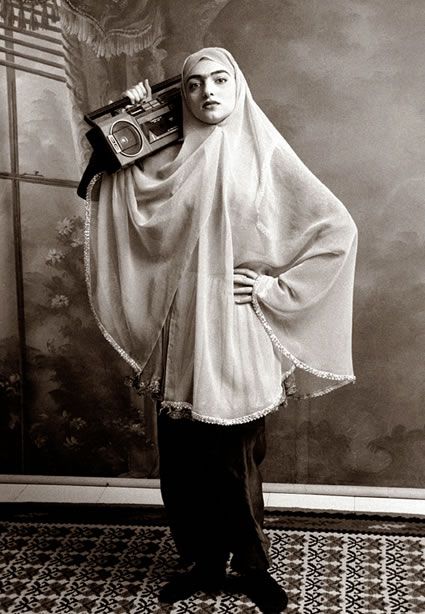 Anachronistic photography from Iranian photgrapher Shadi Ghadirian. #photography #iran #women Qajar Dynasty, Pierrot Clown, Lee Miller, Saatchi Gallery, Iranian Women, Foto Art, Female Photographers, Museum Of Fine Arts, British Museum