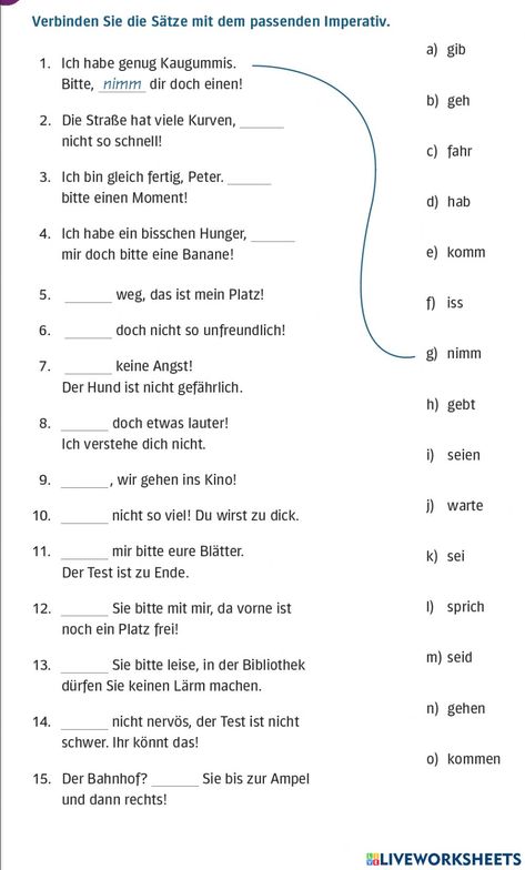 13-Imperativ online worksheet for 3-7Grade,A1. You can do the exercises online or download the worksheet as pdf. German Exercises, German Worksheets, Learning German Worksheets, Learning German, German Grammar, Language Worksheets, The Worksheet, German Language Learning, Learn German