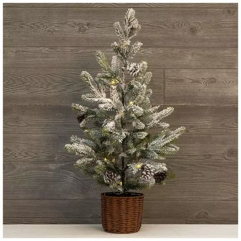 Flocked Pre-Lit Spruce Tree In Woven Basket | Hobby Lobby | 5949763 Tall White Planter, Spruce Tree, Tabletop Christmas Tree, White Planters, Decor Pillows, Tree Canvas, To Cast, Wonderful Time Of The Year, Woven Basket