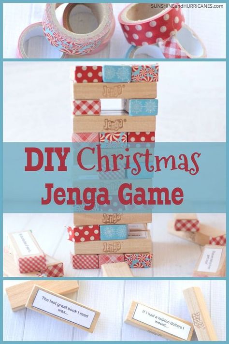 Looking for a fun holiday game to keep the peace during all that family togetherness time? When it comes to Christmas games this DIY holiday themed Jenga game is perfect for a family game night. From grandchild to grandparent, this is multi-generational fun that will keep everyone entertained. Christmas Games DIY Jenga. SunshineandHurricanes.com Christmas Games Diy, Diy Jenga, Jenga Diy, Fun Holiday Games, Family Togetherness, Jenga Game, Christmas Games For Family, Games Diy, Keep The Peace