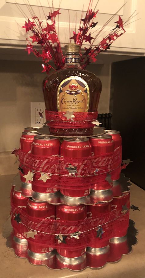 Energy Drink Cake Tower, Drink Cake Tower, Can Cake Tower, Red Bull Cake, Bull Cake, Tipsy Cake, Crown Royal Cake, Beer Cakes, Booze Gift