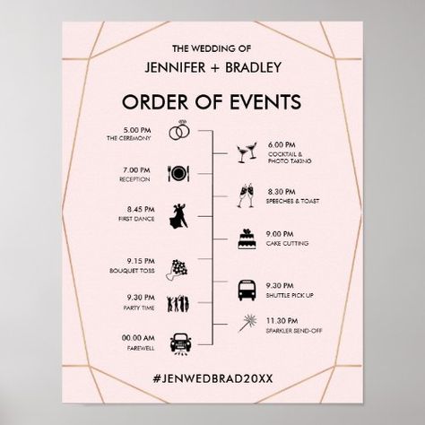 Wedding Timeline Sign, Order Of Events, Hand Reflexology, Cocktail Photos, Wedding Icon, Wedding Schedule, Geometric Rose, Sparkler Send Off, Modern Wedding Decor