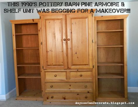 pottery barn pine wall unit from the 1990 s makeover before amp after pics, painted furniture Wall Unit Makeover, French Provence Interior, Stain Ikea Furniture, Painting Pine Furniture, Grey Distressed Furniture, Pine Furniture Makeover, Outdoor Furniture Layout, Contemporary Garden Furniture, Diy Thrift Store Crafts