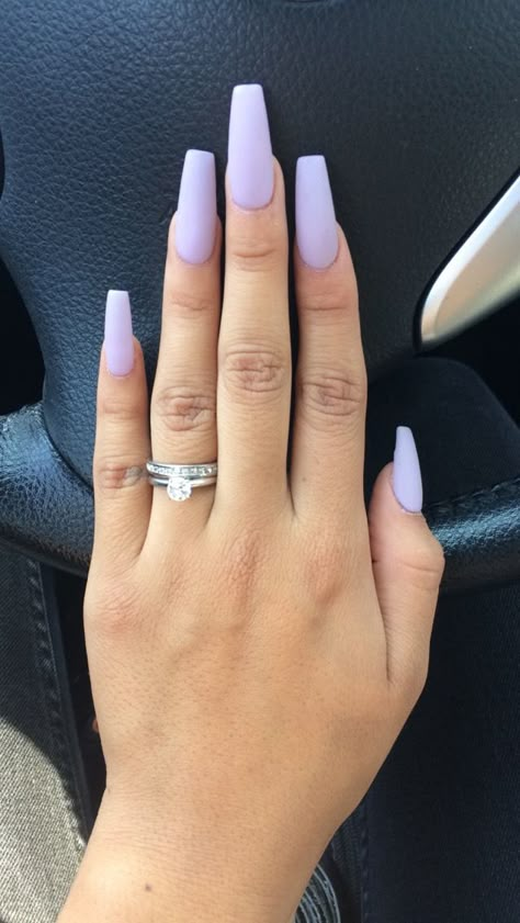 White Lavender Nails, Spring Matte Nail Colors, Lilac Coffin Acrylic Nails, Matte Lavender Nails, Lavender Nails Matte, Matte Lavender Nails Short, Matt Purple Nails, Matte Lilac Nails, Lilac Ballerina Nails