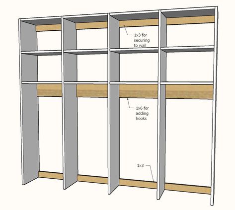 Mudroom Locker Hutch (Matches Open Bottom Mudroom Bench) – Shelf Help Open Bottom Mudroom Bench, Lockers Mudroom, Shoe Shelf Diy, Mudroom Cabinetry, Garage Bench, Bench Shelf, Mudroom Locker, Linen Closets, Entry Closet