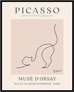 Poster Master Vintage Picasso Poster - Retro One Line Cat Drawing Print - Cat Art - Minimal Gift for Men, Women, Animal Lover - Abstract Wall Decor for Home, Office, Bedroom - 11x14 UNFRAMED Wall Art Picasso Cat Tattoo, Picasso Line Drawing, Picasso Cat, Cat Line Drawing, Picasso Woman, Picasso Line Art, Vintage Minimalism, Picasso Poster, Animal Line Drawings