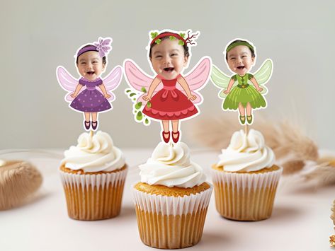 Bring magic to your celebration with our Fairy Custom Face Cupcake Toppers! Perfect for a fairy garden-themed birthday party, these personalized toppers feature custom faces to make your decorations truly unique. Delivered as a digital file, they're a delightful touch for your birthday girl's special day! ✦  ✿ ✫ ✿  ✦ ✿HOW IT WORKS✿ 1️⃣ Provide the Details 2️⃣ Send Us Your Photo -------Upload a high-resolution close-up photo of the birthday person's face via Etsy message or email. Ensure the face is unobstructed (no hats, hands, or objects).  3️⃣ Receive Your File -------Within 1-2 business DAYS, you'll receive a download link for a letter-sized (8.5" x 11") PDF via Etsy message. 4️⃣ Print & Create -------Print as many as you like at home or at a local print shop. We recommend card stock fo