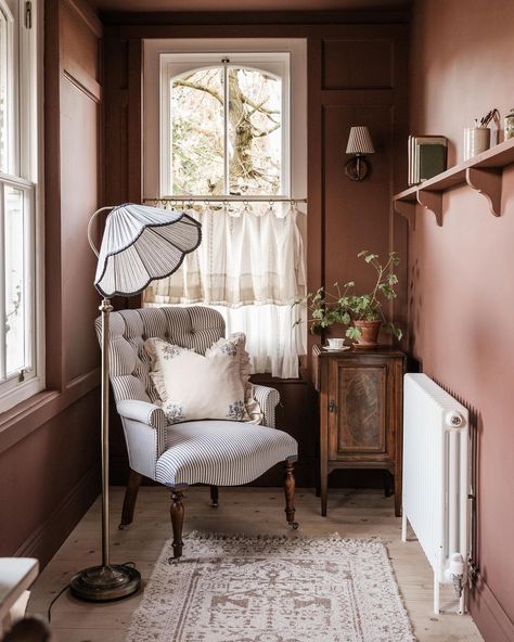 A new colour to start a fresh New Year and I think I love it 😅 What are your thoughts on it? 🤎 #victorianhouse #vintage #interiordesign #… | Instagram Victorian Study Room, Small Cottage Interiors, Victorian Study, Small Sitting Area, Pantry Wall, Rose Cottage, Main Bedroom, Fireplace Decor, Cafe Interior