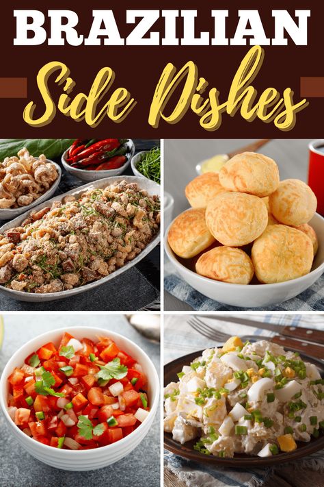 Looking for traditional Brazilian side dishes for your next family feast? Flavorful and fast, these recipes will give you a taste of South American cuisine! South American Vegetable Side Dishes, Brazilian Bbq Sides, Brazilian Vegetable Side Dishes, Brazilian Side Dishes, American Side Dishes, Brazilian Salad, Brazilian Food Traditional, Brazilian Recipes, Cultural Food