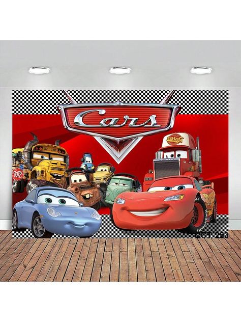 Khaki  Collar  PE   Embellished   Event & Party Supplies Lightning Mcqueen Trunk Or Treat, Mcqueen Background, Cars Disney Birthday Party, Cars Backdrop, Lightning Mcqueen Birthday, Cars Mcqueen, Cars Birthday Party Decorations, Cartoon Cars, Birthday Party Background