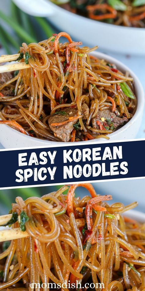 Korean Spicy Noodles, Spicy Korean Noodles, Glass Noodles Recipe, Korean Noodles, Asian Noodle Recipes, 30 Min Meals, Spicy Korean, Korean Cooking, Spicy Noodles