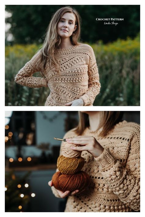 Puff Stitch Sensit Sweater Crochet Pattern Crochet Pullover Pattern, Puff Stitch Crochet, Fingerless Gloves Crochet Pattern, Poncho Dress, Crochet Gloves Pattern, Tunisian Crochet Patterns, Knit Cardigan Pattern, Vanessa Montoro, Crochet Fingerless Gloves