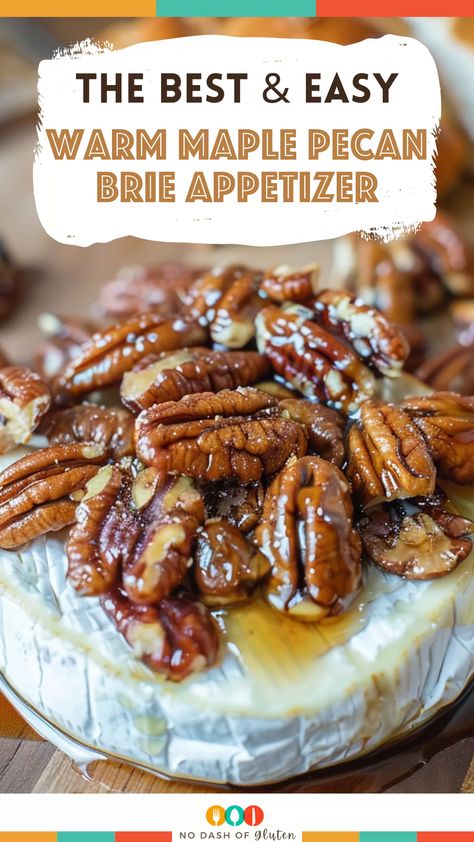 This Warm Maple Pecan Brie Appetizer is a crowd-pleaser! Creamy, baked brie topped with a rich, maple syrup pecan sauce and a hint of cinnamon. Serve it with bread or crackers for an elegant yet easy appetizer that everyone will love. Ready in just 30 minutes! Pin this recipe now and impress your guests at your next get-together! Baked Brie With Maple Syrup And Pecans, Brie Cheese Recipes Maple Syrup, Maple Pecan Brie Recipes, Brie With Caramel And Pecans, Holiday Baked Brie Recipes, Baked Brie Maple Syrup, Brie With Apples And Pecans, Brie With Brown Sugar And Pecans, Brie Caramel Pecan