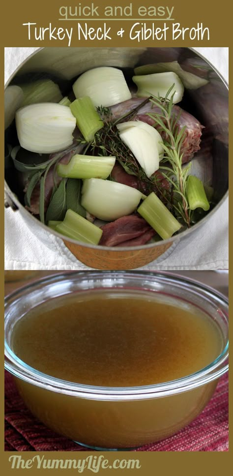 This flavorful broth is easy to make while the turkey cooks. Combine it with pan drippings to make gravy, or use it to moisten stuffing. The Yummy Life, Turkey Giblet Gravy, Turkey Gravy Recipe Easy, Turkey Gravy From Drippings, Making Turkey Gravy, Turkey Giblets, Giblet Gravy, Turkey Gravy Recipe, Turkey Neck