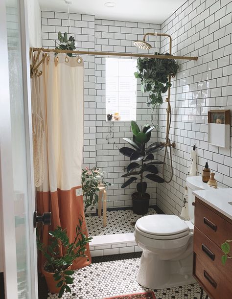 A Five-Year DIY Project Turned This Fixer Upper Into A Dream Home - House & Home Bohemian Bathroom Decor, Boho Bathroom Ideas, Elegant Farmhouse, Bohemian Bathroom, Boho Bathroom Decor, Aesthetic Bathroom, Dekorasi Kamar Tidur, Boho Bathroom, Chic Bathrooms