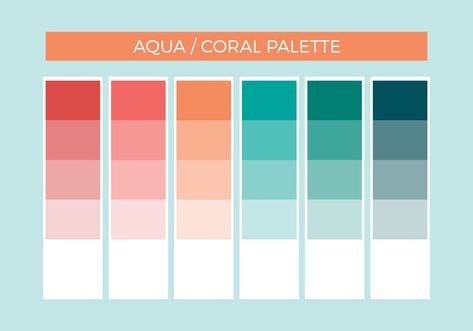 Coral Color Palette, Aqua Color Palette, Coral Colour Palette, Flat Color Palette, Turquoise Color Palette, Monochrome Color Palette, Opposite Colors, Vert Turquoise, Green Palette