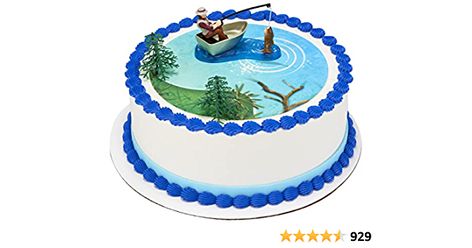 Amazon.com: DecoPac Fisherman with Action Fish DecoSet Cake Decoration, 3 Piece Set, (16334) : Home & Kitchen Fish Cake Topper, Fishing Birthday Party, Birthday Places, Fishing Birthday, Edible Cake Toppers, Fish Cake, Edible Images, Edible Cake, Birthday Cake Decorating