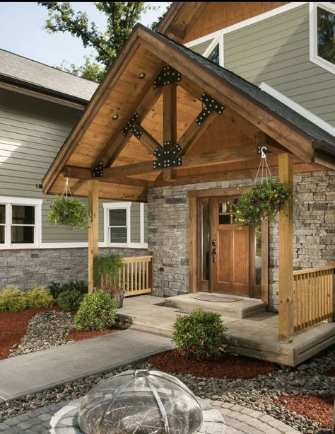 Porch Canopy Ideas, Front Porch Remodel, Craftsman Porch, Log Cabin Exterior, Front Porch Addition, Canopy Ideas, Porch Canopy, Timber Homes, Porch Remodel