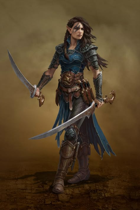 Elf fighter dual wield Elf Warrior, Female Elf, Heroic Fantasy, 다크 판타지, Dungeons And Dragons Characters, Warrior Women, Rpg Characters, Warrior Princess, Arte Fantasy