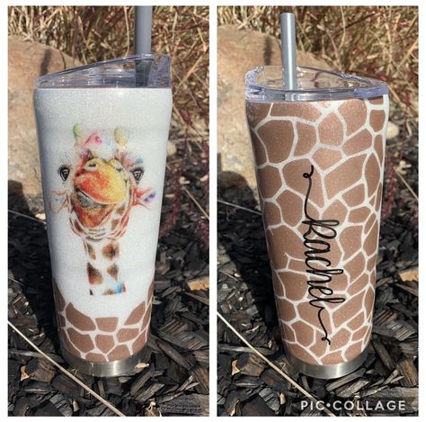 Picture Of Giraffe, Giraffe Tumbler, Peter Cottontail, Maker Project, Giraffe Pattern, Custom Tumbler Cups, The Giraffe, Tumbler Cups Diy, Glitter Cups