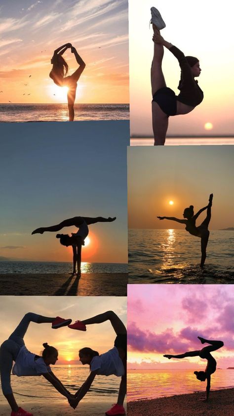 Cute Gymnastics Picture Poses, Beach Gymnastics, Dance Flexibility Stretches, Gymnastics Wallpaper, Couples Yoga Poses, Dance Wallpaper, Dance Picture Poses, Flexibility Dance, Gymnastics Skills