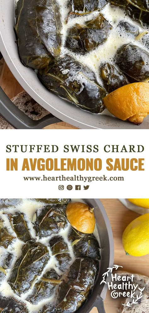 Stuffed Swiss Chard, Healthy Greek Recipes, Lamb And Rice, Creamy Lemon Sauce, Traditional Greek Recipes, Egg Sauce, Swiss Chard Recipes, Greek Dinners, Chard Recipes