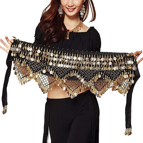 Amazon.com: Pilot-tradeWomen's Sweet Bellydance Hip Scarf With Gold Coins Skirts Wrap Noisy Black: Clothing Belly Dancer Costumes, Belly Dance Skirt, Belly Dance Dress, Dance Belt, Hip Scarf, Dancer Costume, Tassel Skirt, Hip Scarves, Dance Accessories