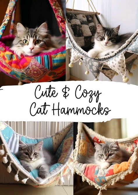 Dishfunctional Designs: Because Every Cat Should Have A Hammock! Diy Cat Hammock For Cage, Cat Hammocks Diy, Free Crochet Cat Hammock Pattern, Diy Cat Toys To Sell, Fleece Cat Bed Diy, Kitten Setup Ideas, Macrame Cat Hammock Pattern, How To Make A Cat Hammock, Cute Cat Corner Ideas