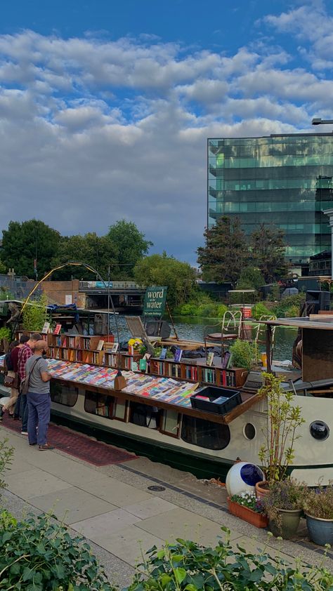 Word On Water London, Word On The Water London, Rowboat Aesthetic, Shops Aesthetic, Granary Square, Bakery London, Blackberry Crumble, Regents Canal, Oxford Comma