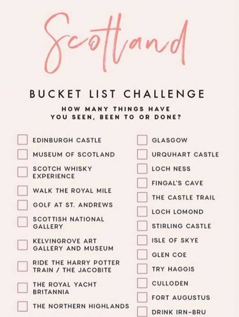 Bucket List Challenge, Scotland Bucket List, List Challenges, Voyage Europe, Travel Checklist, Destination Voyage, I Want To Travel, Travel List, Scotland Travel