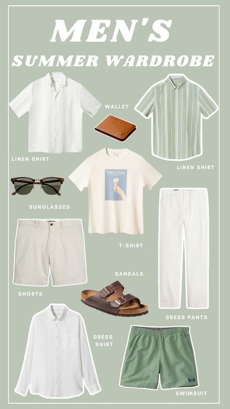 Men’s Summer wardrobe refresh! Here’s a few pieces I’m planning on getting for my boyfriend. He likes to keep it simple and I think all these pieces are great because they all pair well together! By that I mean any way his mixes and matches them he will look great! #mensfashion #mensstyle #menssummeroutfits Follow my shop @Chelsalately on the @shop.LTK app to shop this post and get my exclusive app-only content! #liketkit #LTKstyletip #LTKunder100 #LTKmens @shop.ltk https://liketk.it/4bDWY Mens European Style Summer, Minimalist Wardrobe Men Summer, Men’s Summer Fashion Italy, Simple Casual Outfits Men, Summer In Italy Outfits Men, Summer Wardrobe Men, Minimalist Summer Outfit Men, Summer Capsule Wardrobe Men, Men’s Capsule Wardrobe Summer