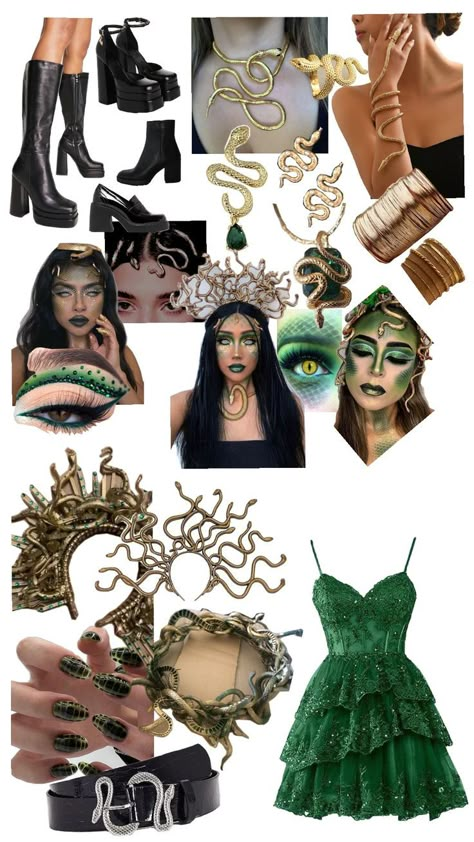 🐍🐍🐍 Medusa Halloween Costume, Halloween Rave Outfits, Goddess Halloween Costume, Medusa Costume, Costume Disney, Bff Halloween Costumes, Hot Halloween Outfits, Pretty Halloween Costumes, Couples Halloween Outfits