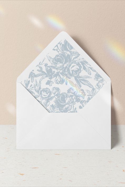 envelope liner template for invitation envelopes in dusty blue vintage floral pattern Dusty Blue Envelope, Diy Envelope Liners, Envelope Liner Template, Floral Envelope Liner, Floral Envelope, Envelope Pattern, Blue Envelope, Diy Envelope, Envelope Liner