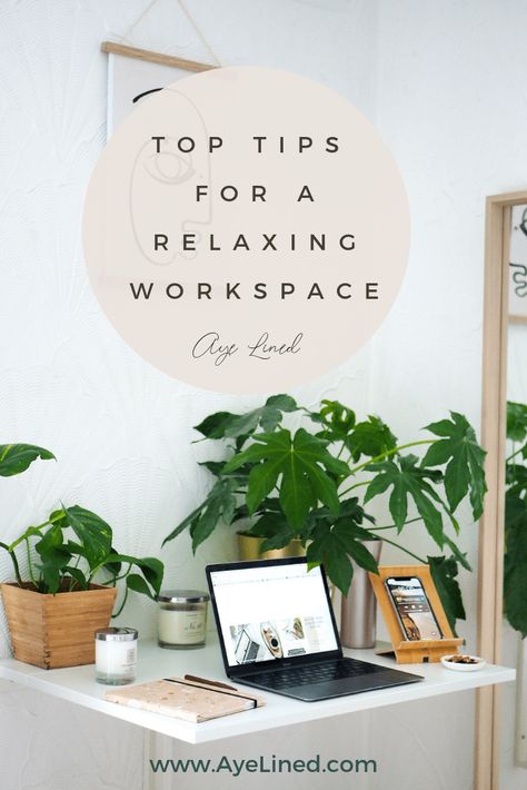 top tips for creating a relaxing and calming workspace at home or in the office Home Workspace Aesthetic, Zen Medical Office, Calm Home Office Space, Peaceful Office Decor Inspiration, Simple At Home Office, Natural Home Office Decor, Peaceful Work Space, Serene Office Decor, How To Make An Office Feel Homey