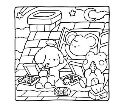 Domo Coloring Pages, Fuzzy Friends Coloring Pages, Fuzzy Hygge Coloring Pages, Comfy Days Coloring Book, Fuzzy Hygge Coloring Book, Cozy Friends Coloring Book, Coloring Pages Kawaii, Diy Coloring Books, Coco Wyo