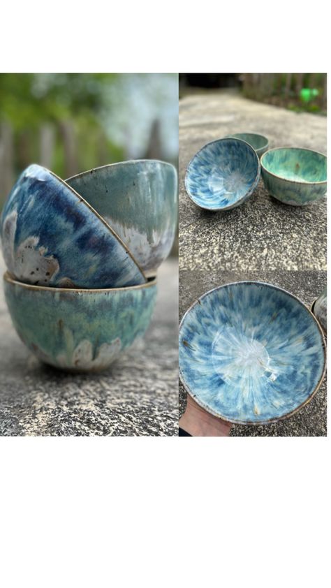 2x river birch all over topped with from top to bottom:  2x Tourmaline, 2x Blue Rutile, 2x Textured turquoise Mayco Glaze, Blue Rutile, Textured Turquoise, River Birch, Glaze Combinations, Amaco Glazes, Glaze Ceramics, Pottery Glazes, Pottery Making