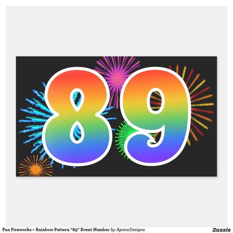 Fun Fireworks + Rainbow Pattern "89" Event Number Rectangular Sticker 89th Birthday, Number Logo, Birthday Board, Create Custom Stickers, Rainbow Pattern, Birthday Fun, Free Paper, Print Stickers, Dog Design